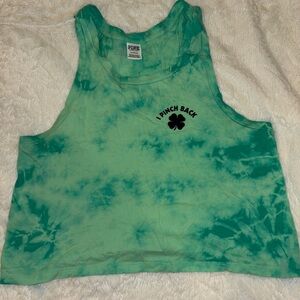 PINK Victoria's Secret Green Tie-Dye Crop Top